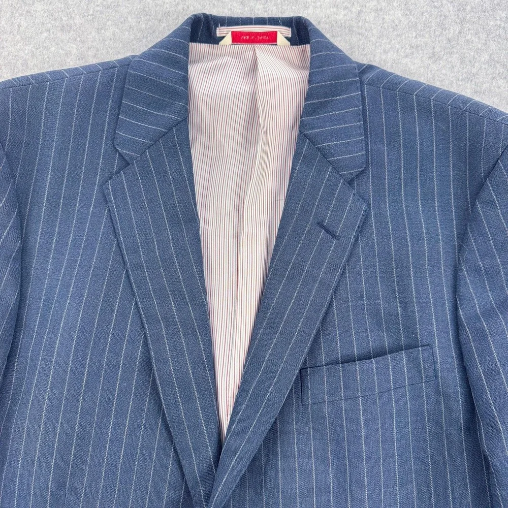 Brooks Brothers Red Fleece Suit‎ Jacket Mens 42L Blue Pinstripe Wool Tollegno
